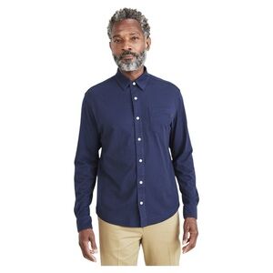 Dockers Blue Knit Button-Up Shirt Regular Fit
